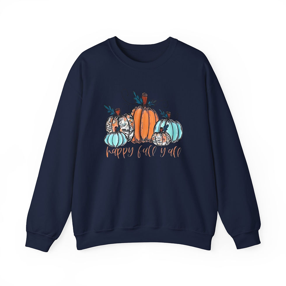 Thumbnail: Happy Fall Y’all  Cozy Autumn Pumpkin Patch Teal and Orange  Unisex Crewneck 