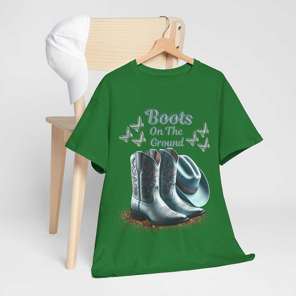 Thumbnail: Boots on The Ground in Teal and Silver Unisex Heavy Cotton Tee