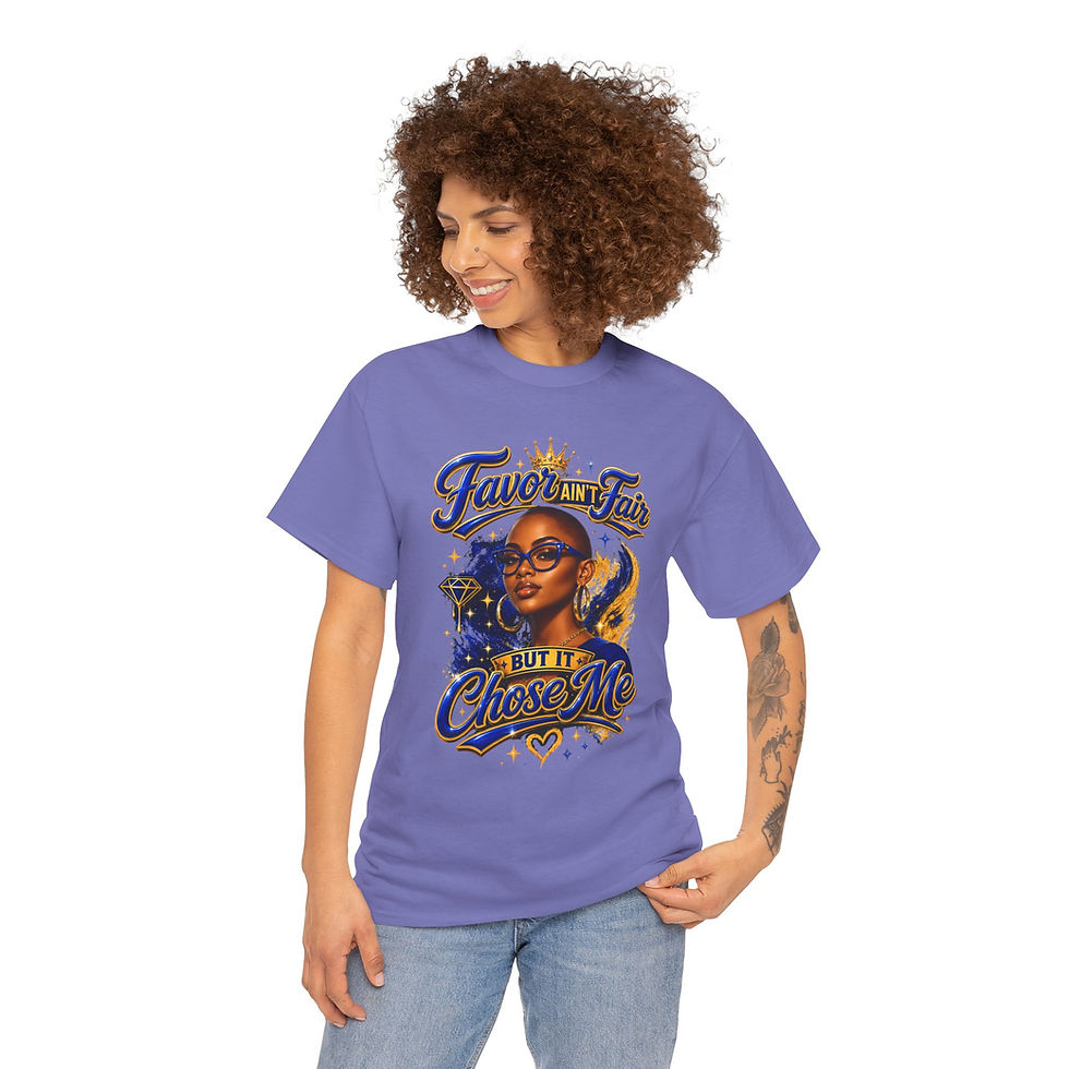 Thumbnail: Favor Ain't Fair, But It Chose Me – Royal Blue & Gold Faith Tee