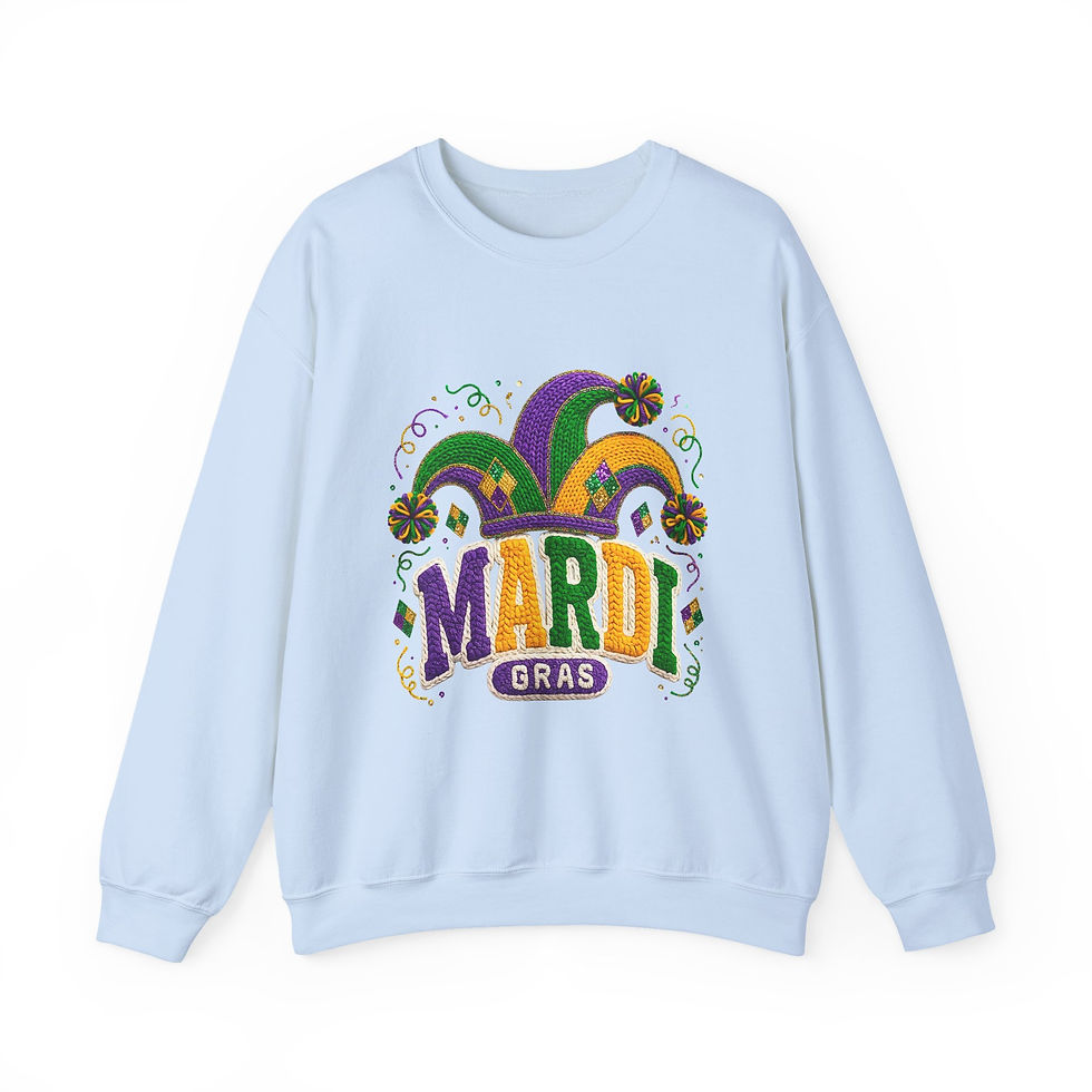 Thumbnail: Mardi Gras Crewneck Sweatshirt - Festive Jester Hat 