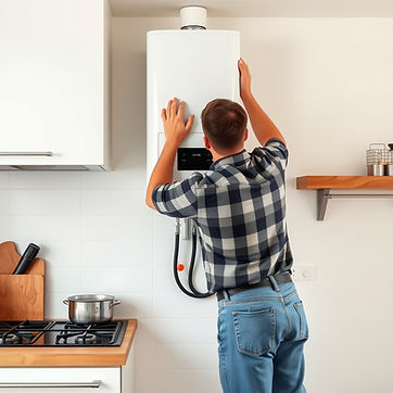 A MAN IS INSTALLING A NEW MODERN BOILER ON A KITCHEN WALL.jpg