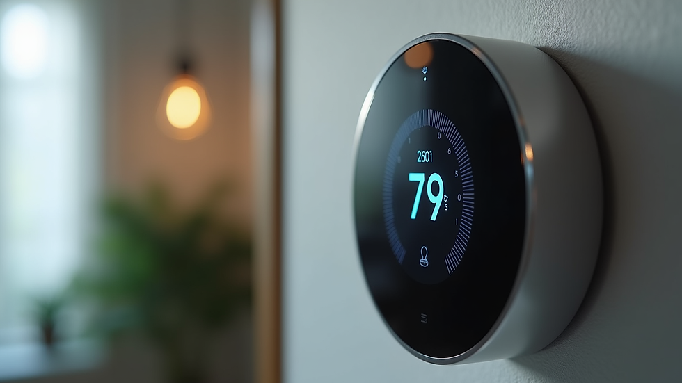 Close-up view of a smart thermostat displaying temperature settings