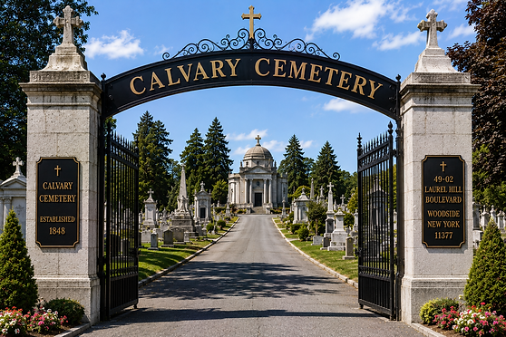 Historic entrance to Calvary Cemetery in Woodside, New York