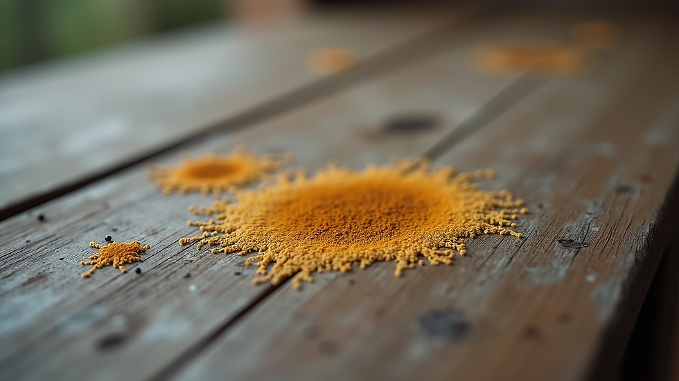 Close-up view of mold growth on a wooden surface