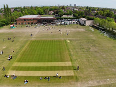 Aerial view of the Cheam Cricket Club ground at Peaches Close, Cheam