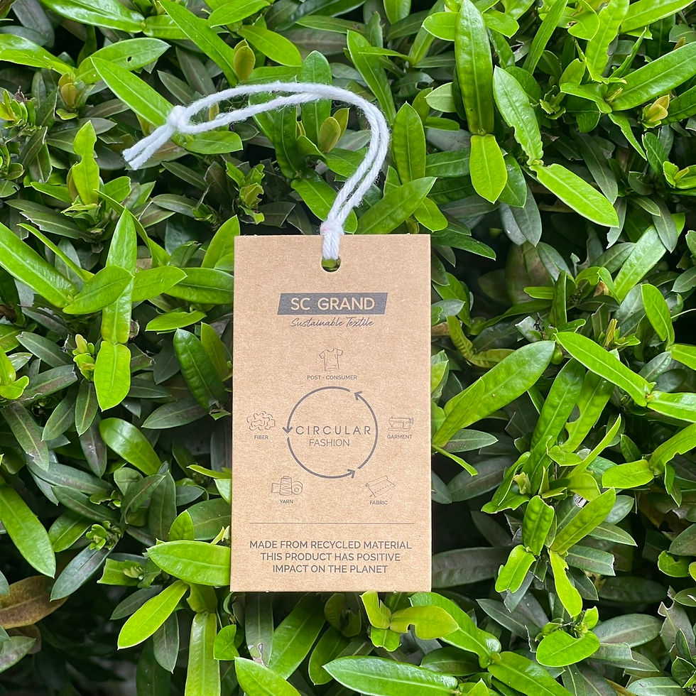 A clothing label from SC Grand, the Thai company who recycles textiles