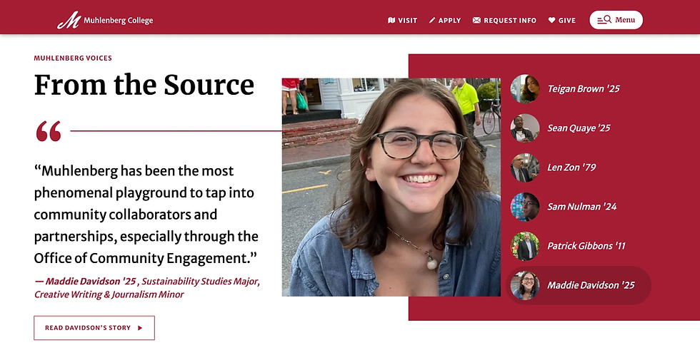 Screenshot from Muhlenberg College's website testimonials