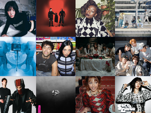 Grid collage of album covers and music artists