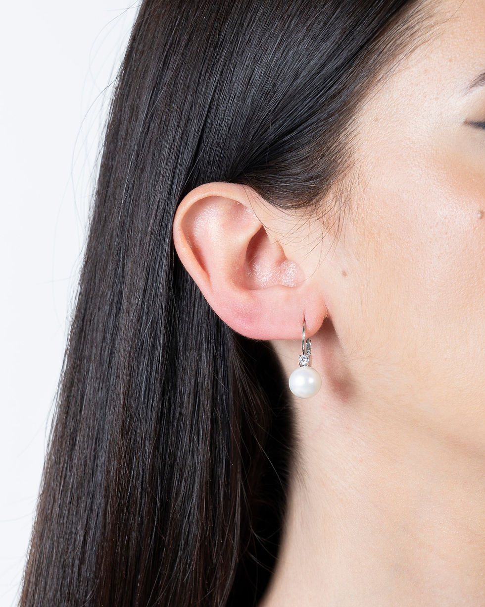Miniatura: ORECCHINI CON PERLA SINTETICA E ZIRCONE