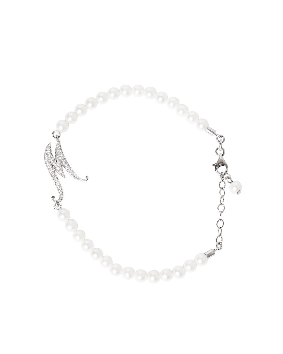 Miniatura: BRACCIALE DI PERLE CON LETTERA ZIRCONATA MEDIA