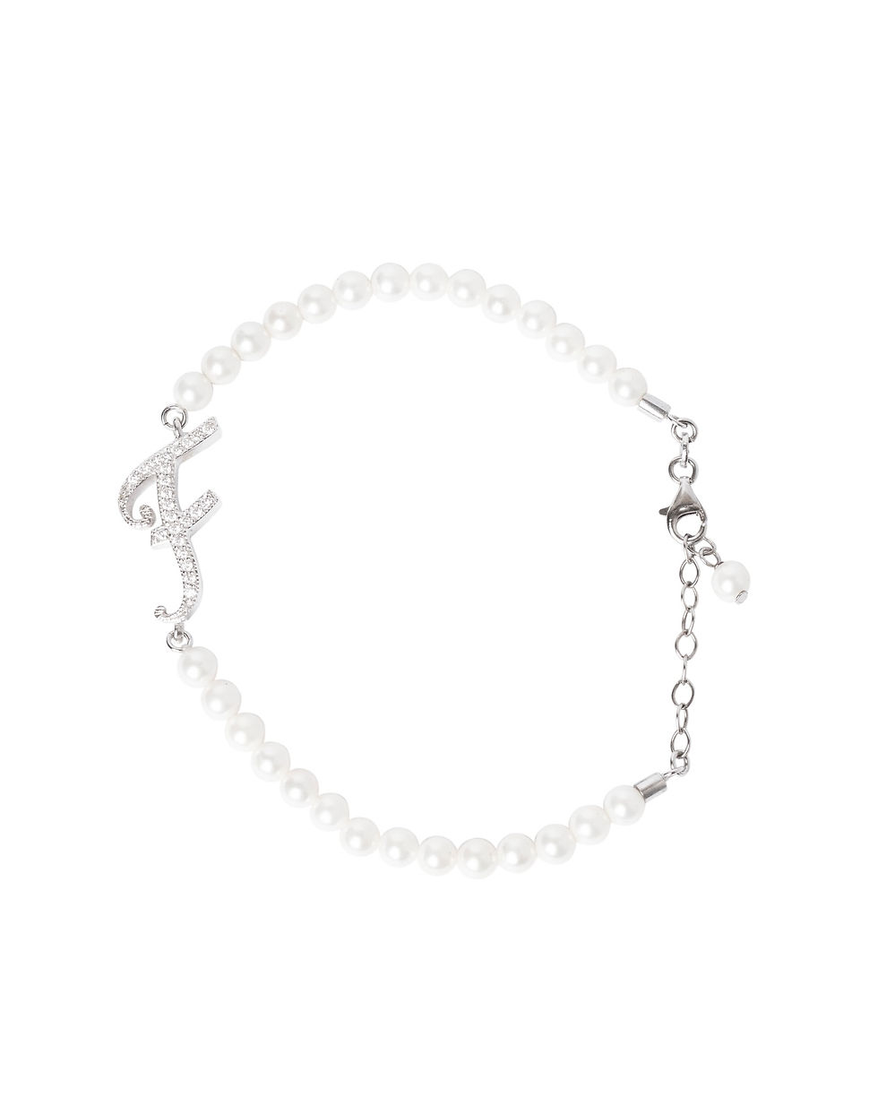 Miniatura: BRACCIALE DI PERLE CON LETTERA ZIRCONATA MEDIA