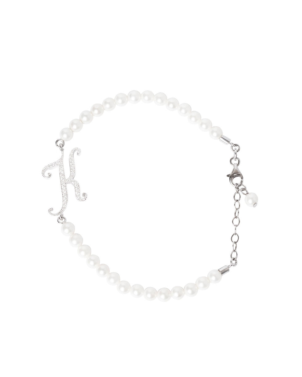 Miniatura: BRACCIALE DI PERLE CON LETTERA ZIRCONATA MEDIA