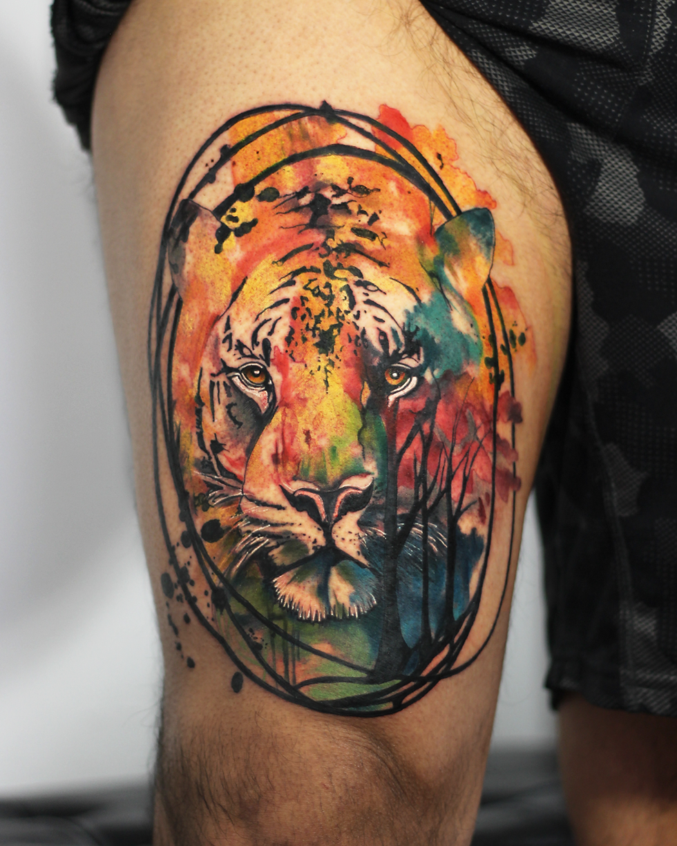 Watercolor Tiger Tattoo