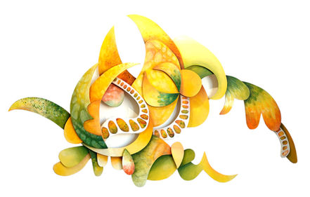 Wall sculpture, green and orange