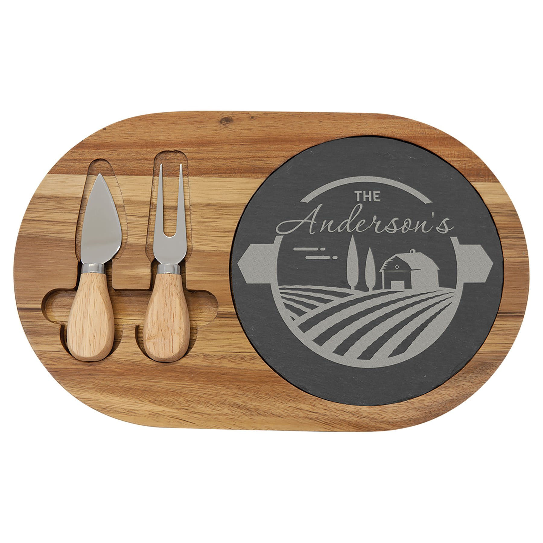 Acacia Wood/Slate Oval Cheese Set
