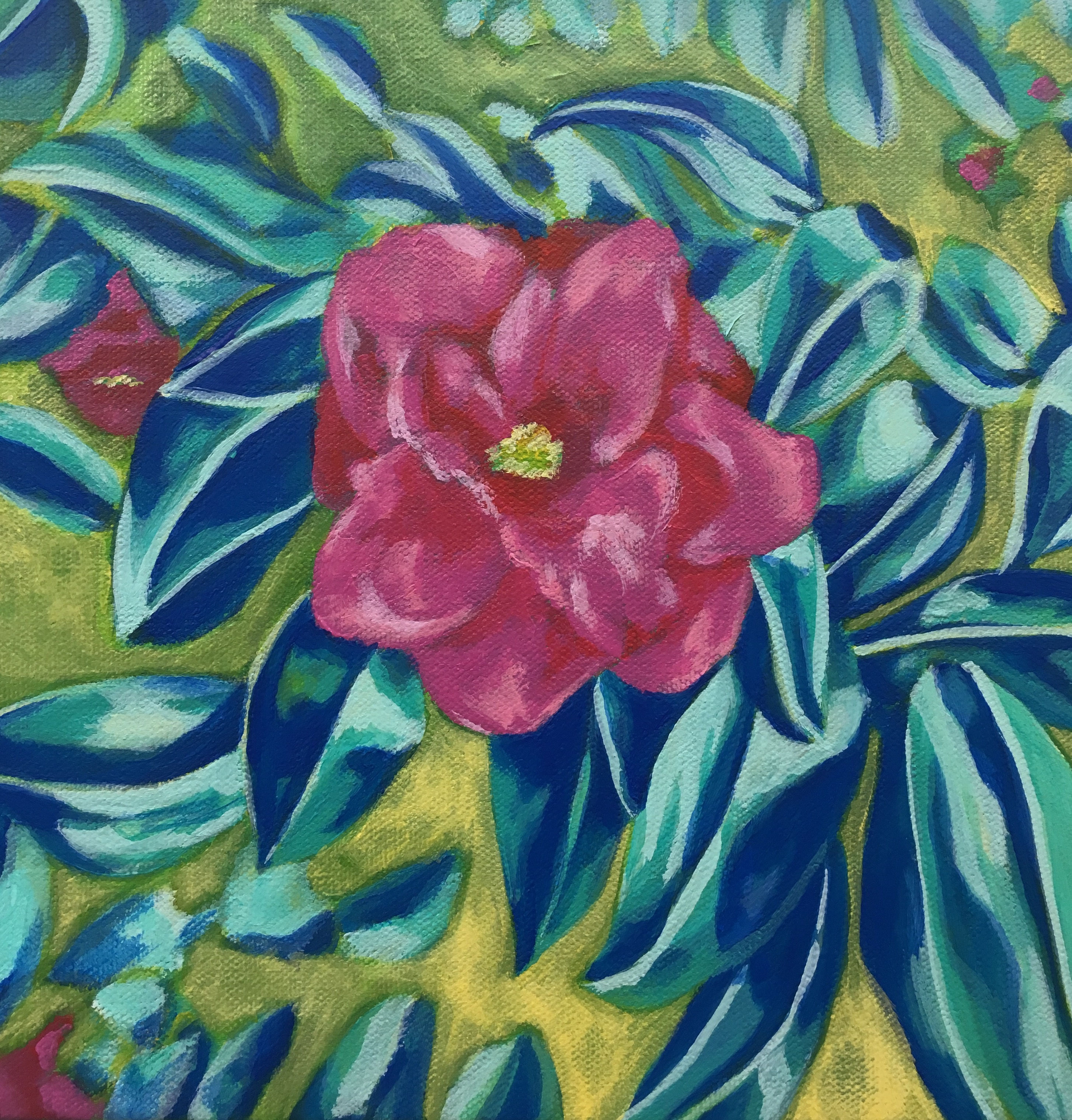 camellia flower painting blue