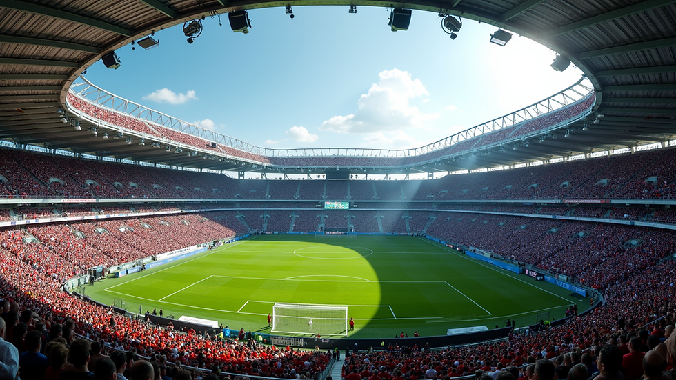 Vista panorámica de un estadio de fútbol lleno durante un partido importante