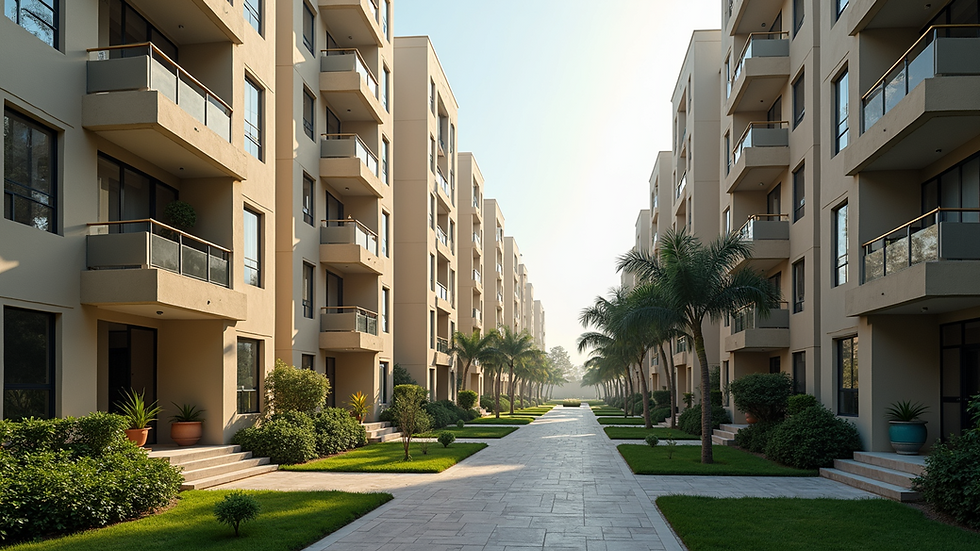 Wide angle view of a modern residential complex in Chandigarh