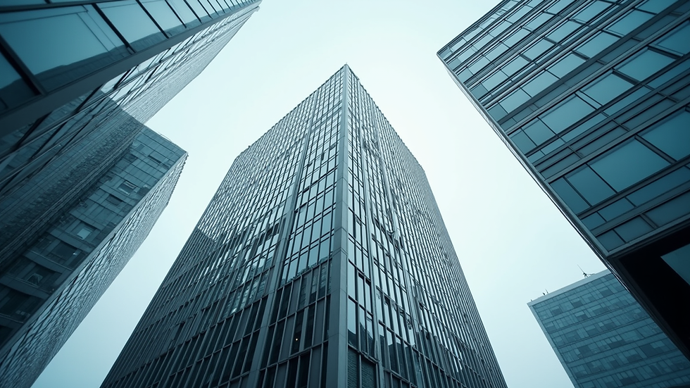 Eye-level view of a modern office building representing corporate headquarters