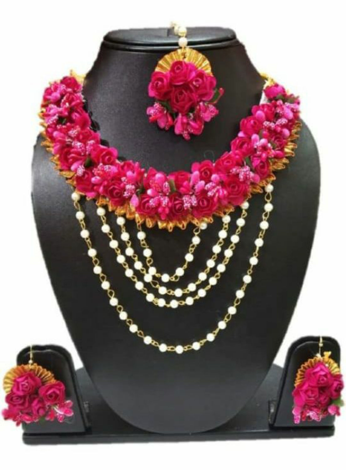 Designer pink flower Jewellery set