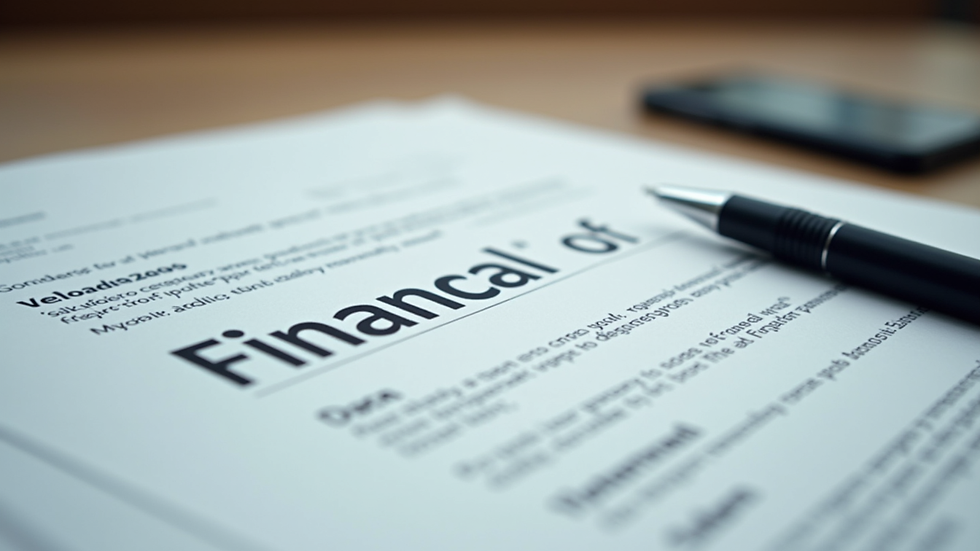 Close-up view of financial documents and a pen on a wooden table