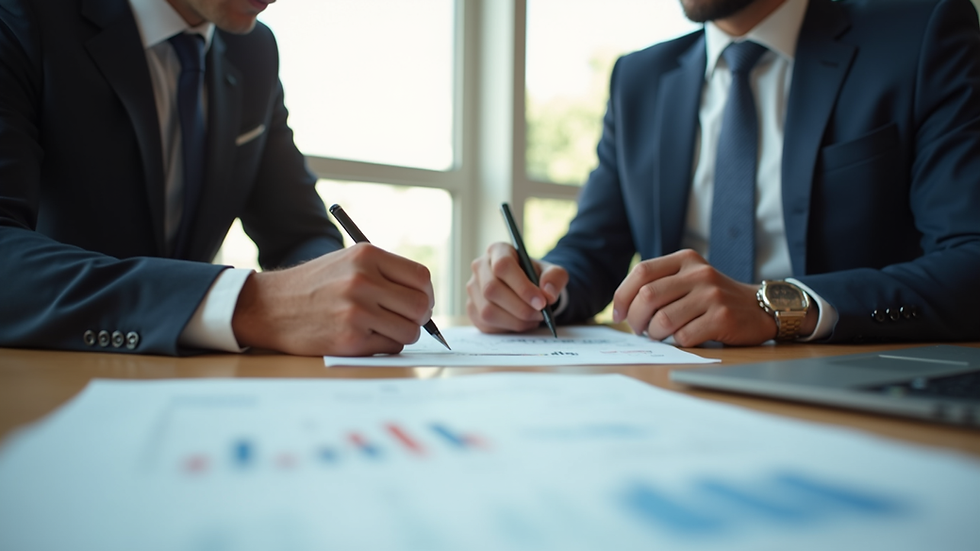 Eye-level view of a financial advisor discussing documents with a client