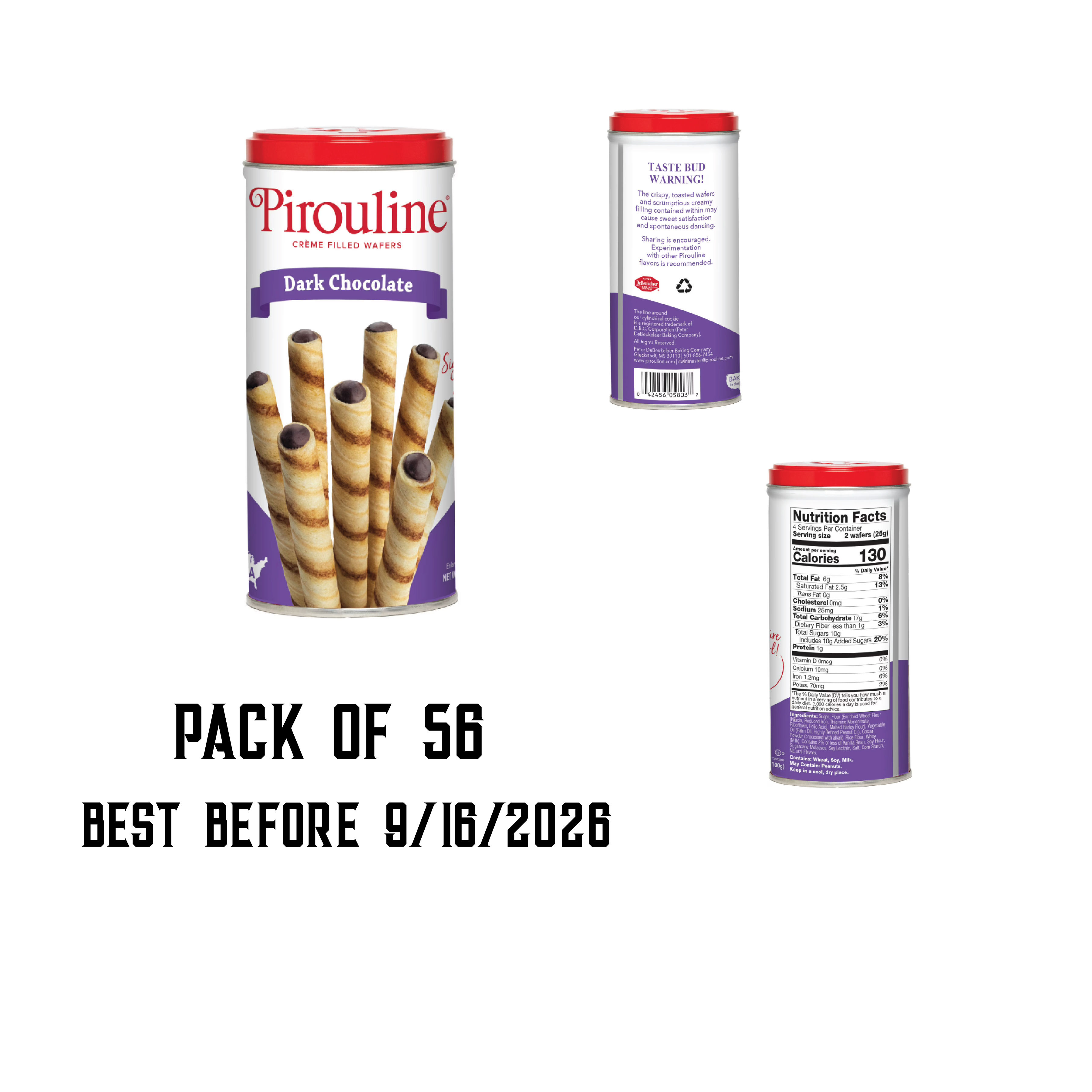 Pirouline Dark Chocolate Cream Filled Wafers 3.5 oz. - 56 Pack