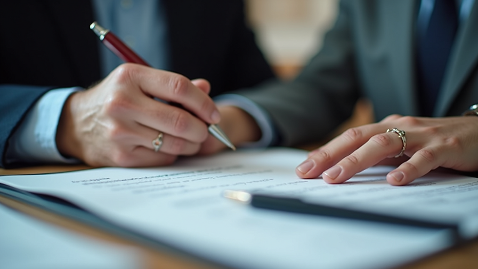 Close-up of a notary public assisting a client with documentation