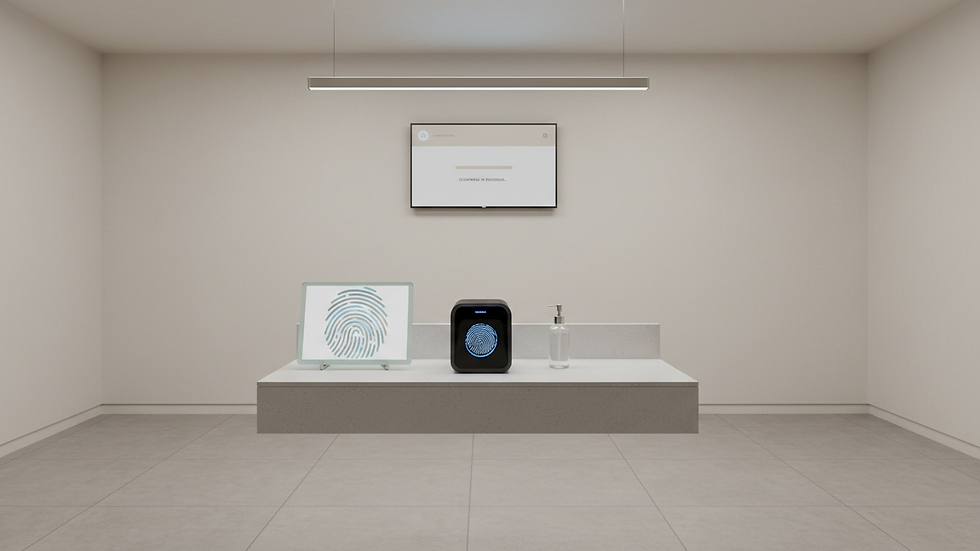 Eye-level view of fingerprinting station with digital scanner