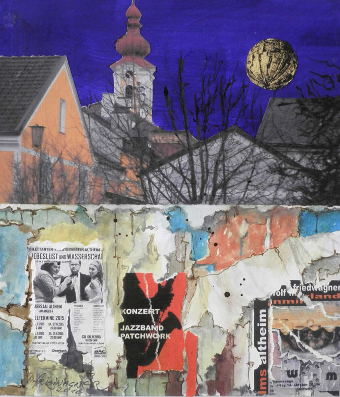 Collage "Ufo über Altheim" von Künstler Wolfgang Friedwagner