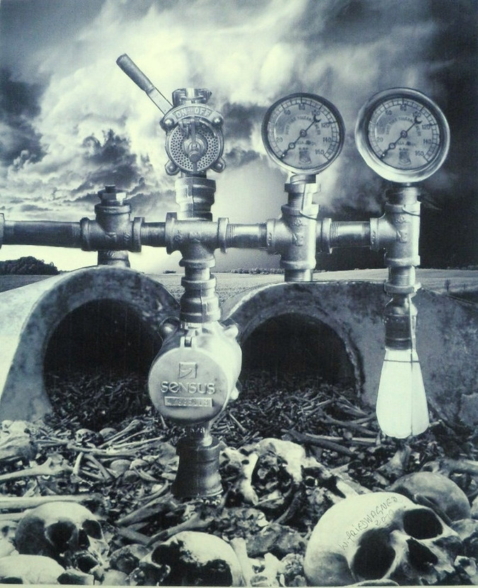 Collage "Massenvernichtung" von Künstler Wolfgang Friedwagner