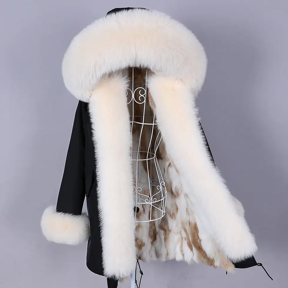 Miniatura: MAOMAOKONG 2023 Removable Real Fox Fur Collar Coats Woman Winter Jacket Hooded