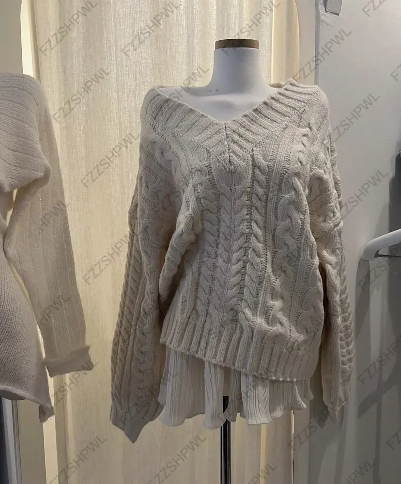 Miniatura: Acrylic Y2k Knitted Sweater Women Fashion Aesthetics Solid Color Versatile