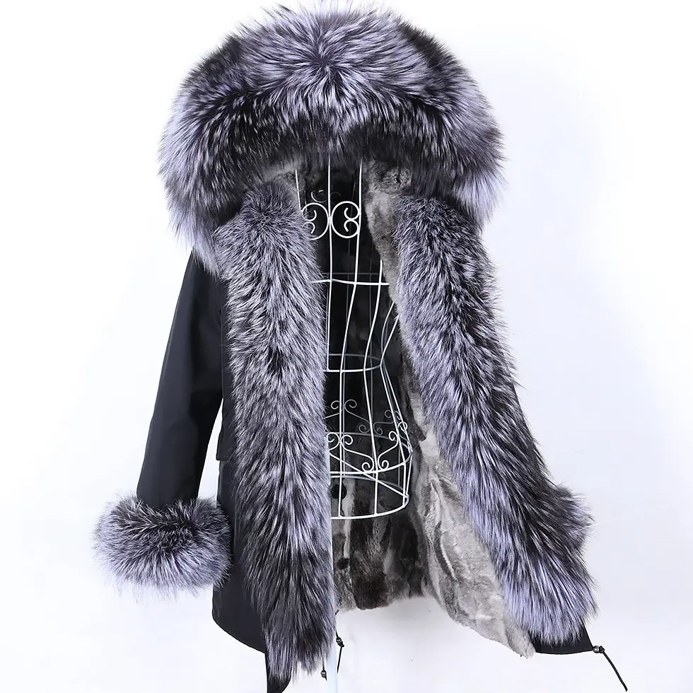 Miniatura: MAOMAOKONG 2023 Removable Real Fox Fur Collar Coats Woman Winter Jacket Hooded