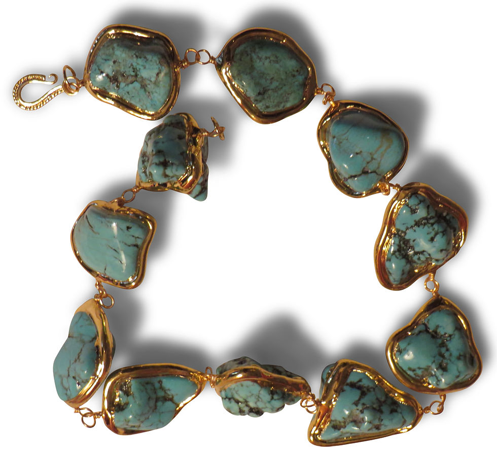 Thumbnail: 820 Carats Natural Turquoise Nugget Necklace Gold 18 Inches