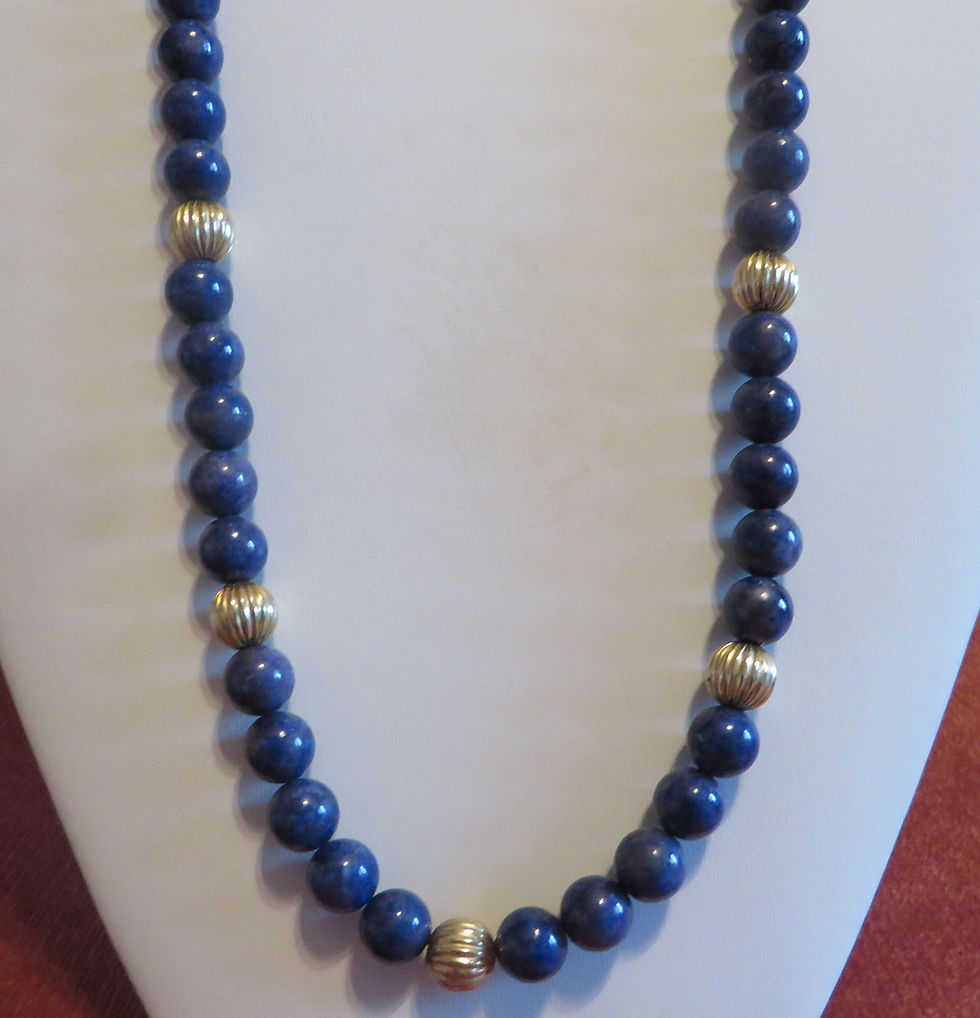 Thumbnail: 365 Carats 14k Gold Art Deco Natural Round Lapis Lazuli Beaded Gemstone Necklace