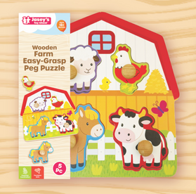 Jasey's Toy Chest Wooden Farm Easy-Grasp Peg Puzzle