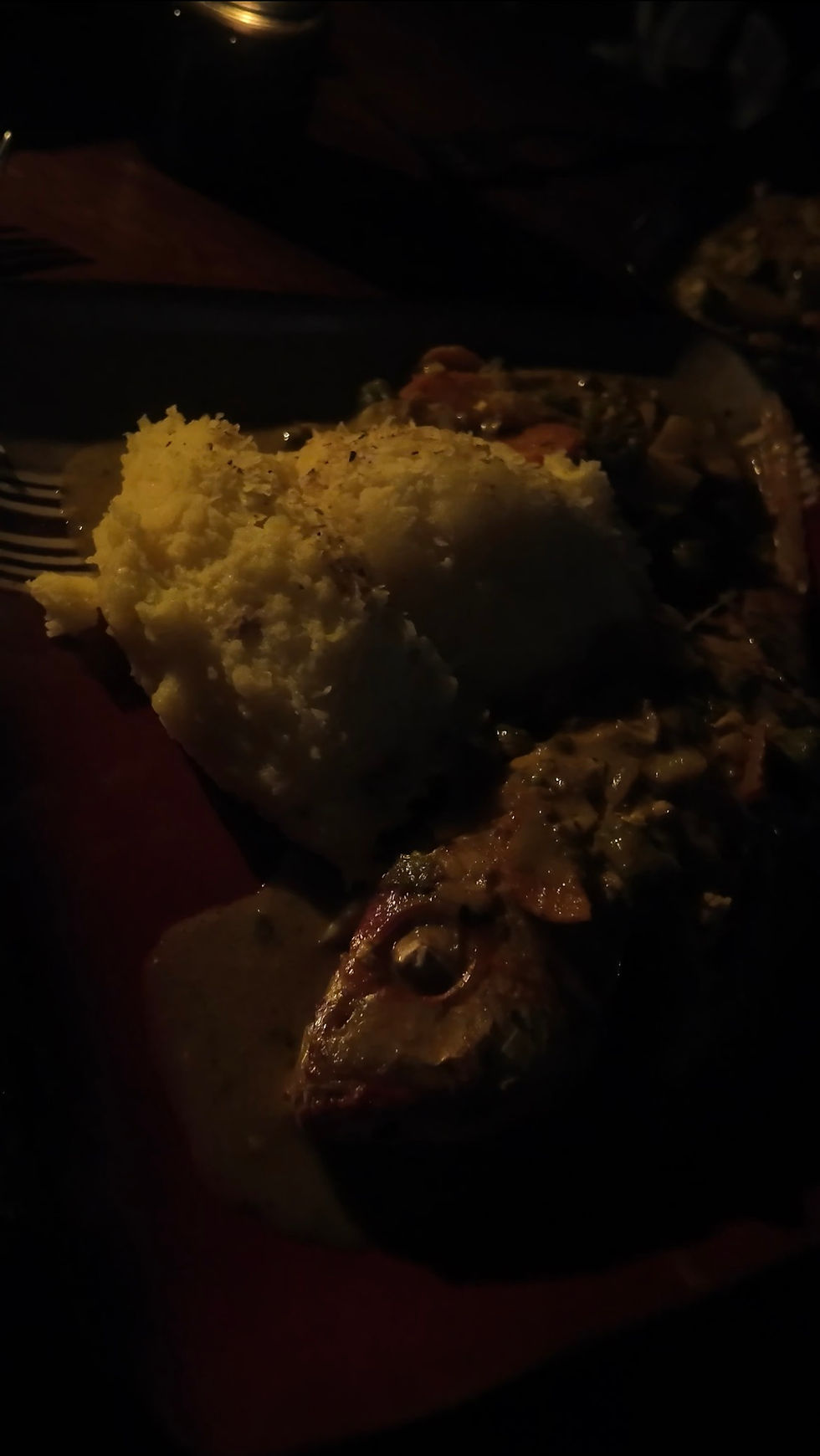 Coconut Curried Fish and Mashed Potatoes by Candle Light