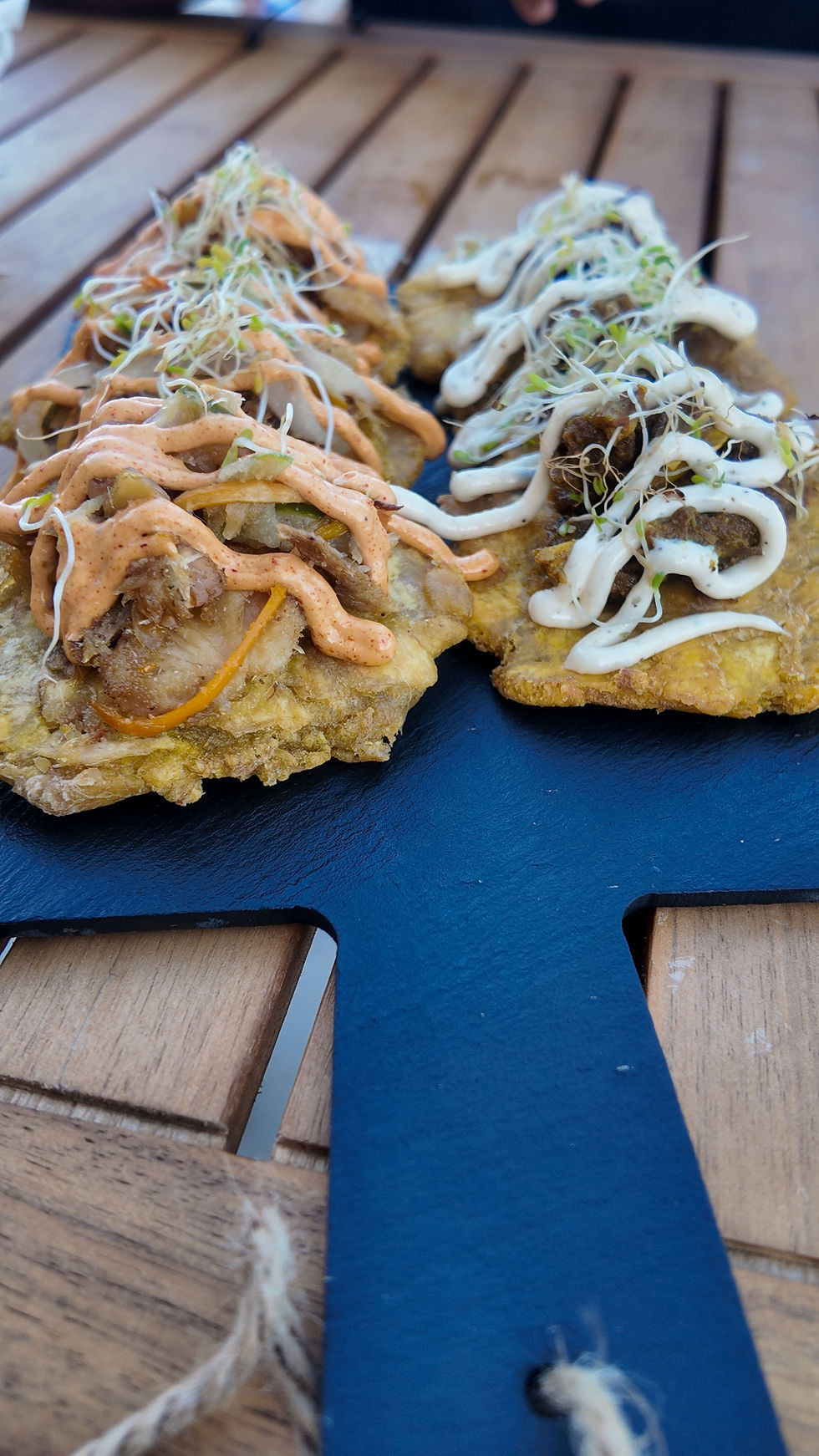 Saltfish and Curry Goat Tostones
