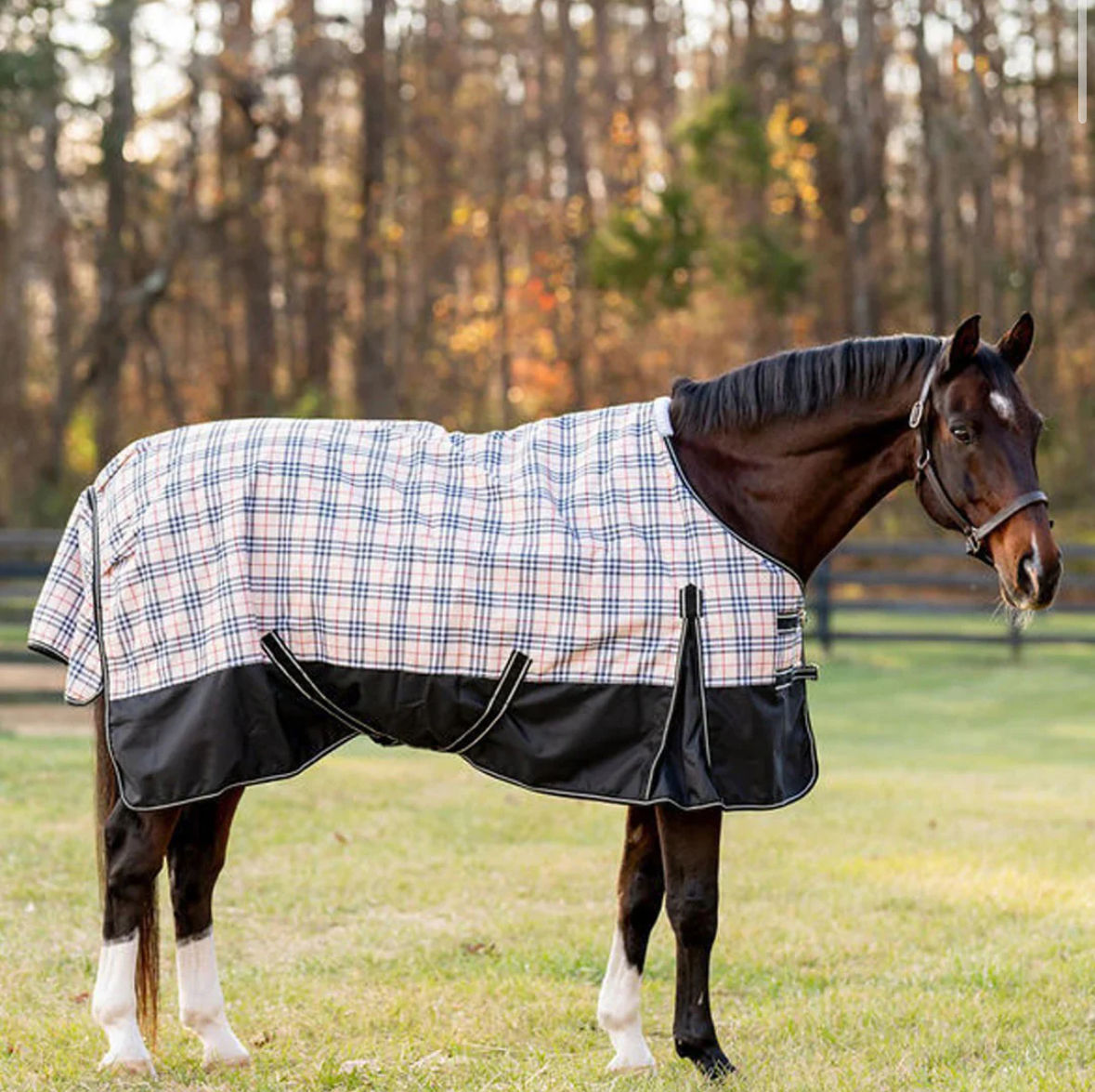 TuffRider Comfy 1200D Medium Weight Plaid Turnout Blanket – Beige/Black