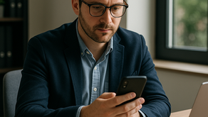 Businessman scrolling social media
