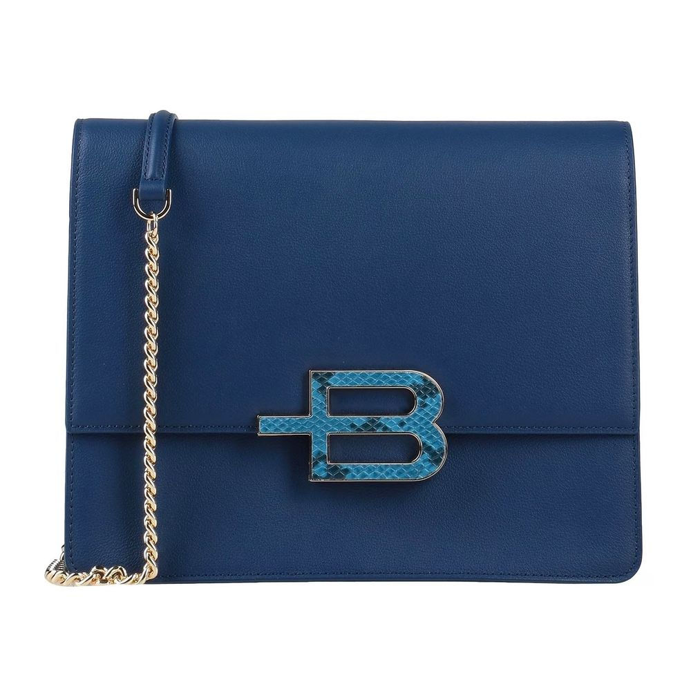 Baldinini Trend Elegant Blue Leather Shoulder Bag with Gold Accents