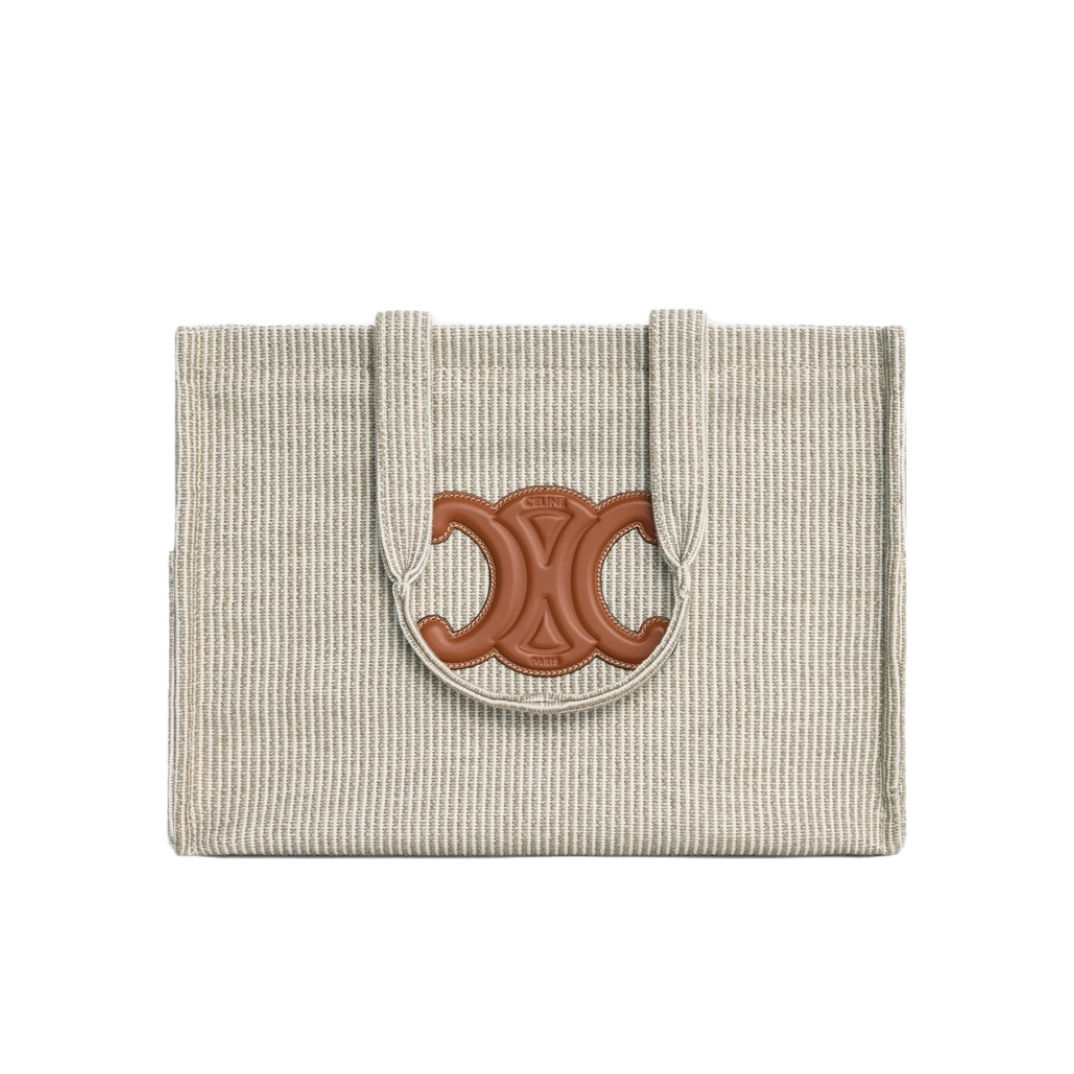 Celine Large Cabas Thais In Striped Textile Beige