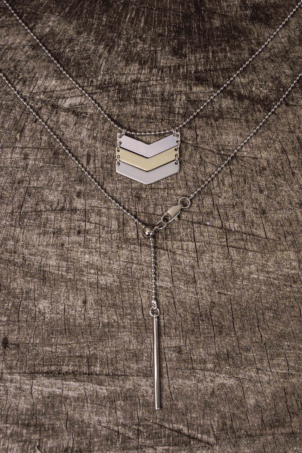 Thumbnail: Adjustable Sliding Ball Chain Necklace with Chevron pendant