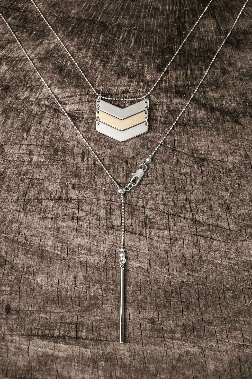 Adjustable Sliding Ball Chain Necklace with Chevron pendant