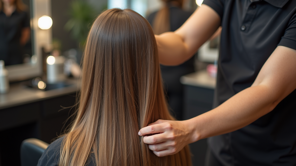 Close-up view of hair extensions in a salon setting