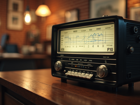 A vintage radio broadcasting news updates