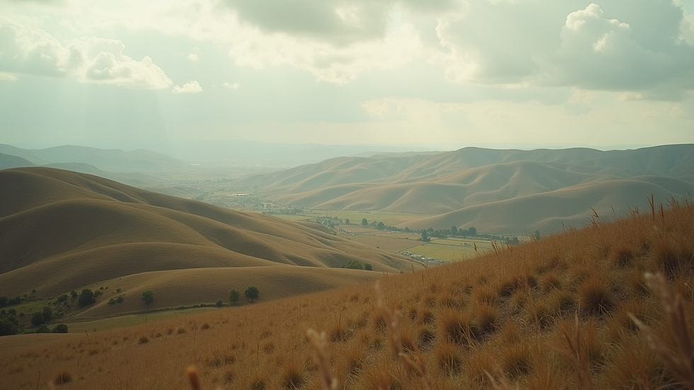 Eye-level view of an ancient battlefield with strategic terrain features