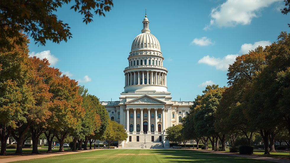 Eye-level view of the Arkansas State Capitol building