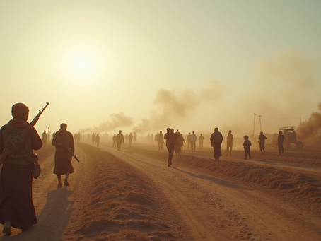A landscape showing the aftermath of conflict, highlighting the impact of militias on communities.